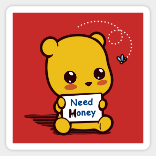 Cute Kawaii Funny Bear Cartoon Asking For Honey Cute Meme Sticker